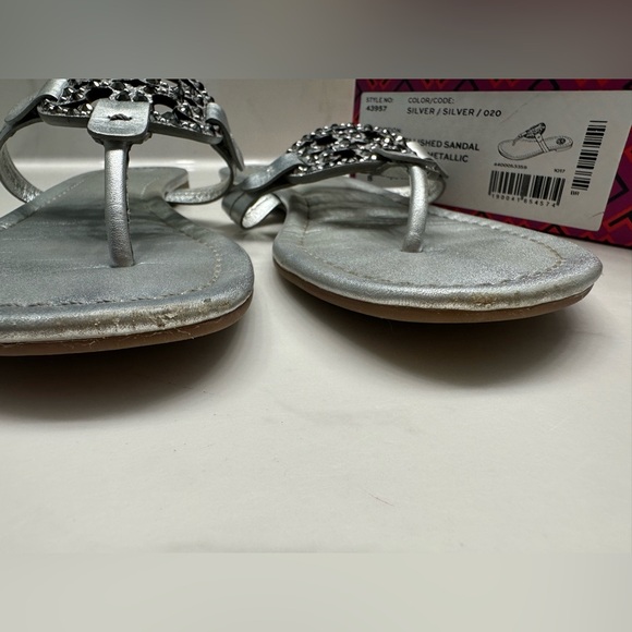 Tory Burch Miller Embellished Sandal-Metallic Suede Veg Leather #8 - Picture 12 of 15